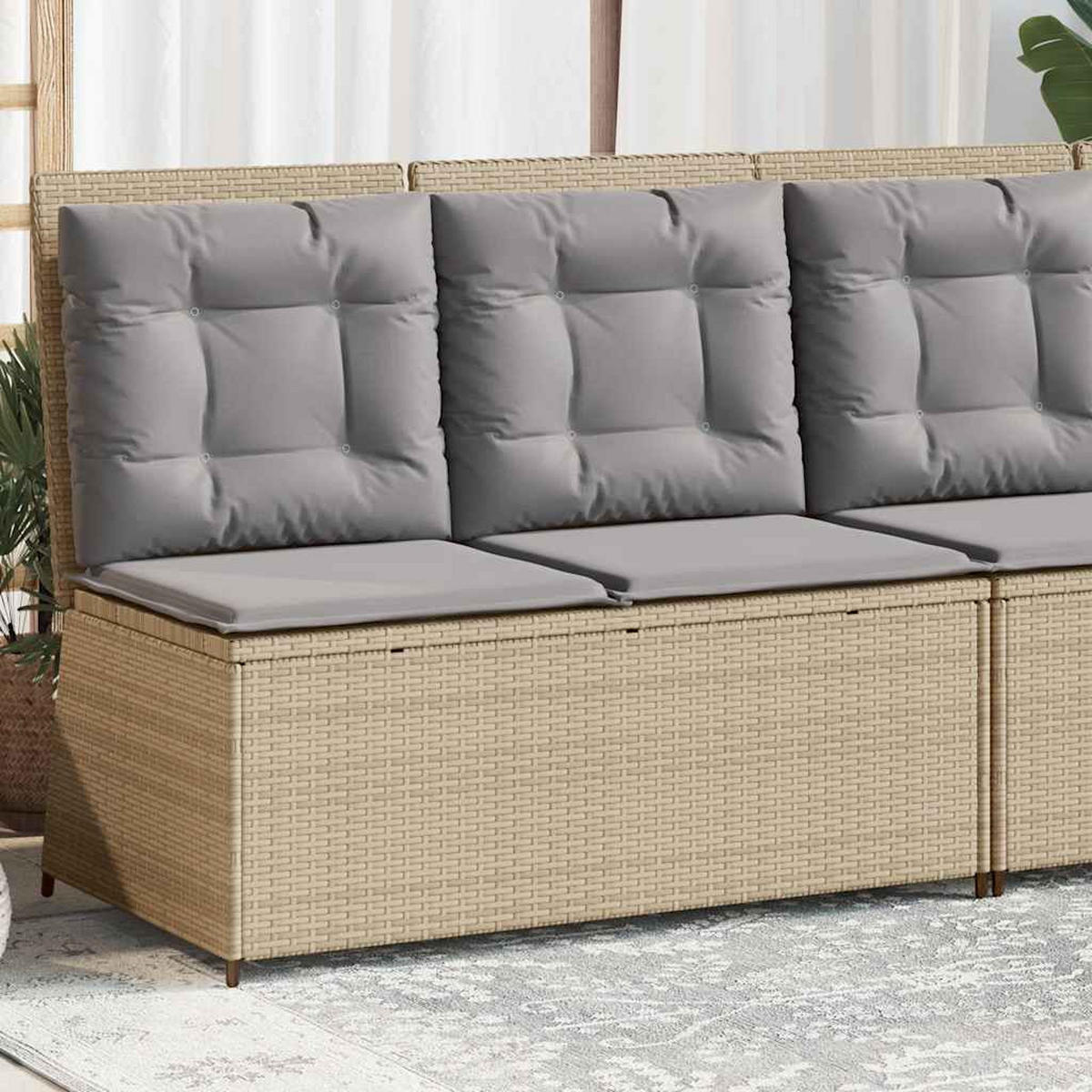 GARTENBANK Verstellbar mit Kissen Beige Poly Rattan - Beige/Grau, Kunststoff (67/95/108cm)