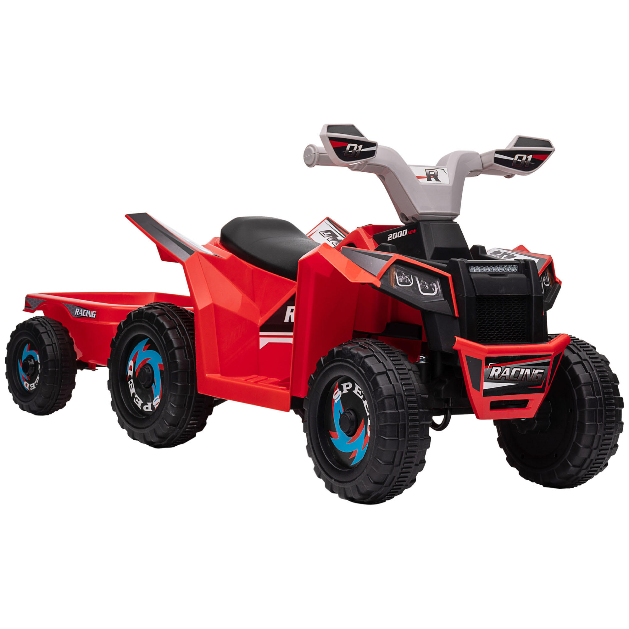 MINI ELEKTRO-QUAD KINDER, Grau+Schwarz+Blau+/Grün/Rot, Kunststoff+ Metall - Rot, Metall (106/41.5/48.5cm) - HOMCOM