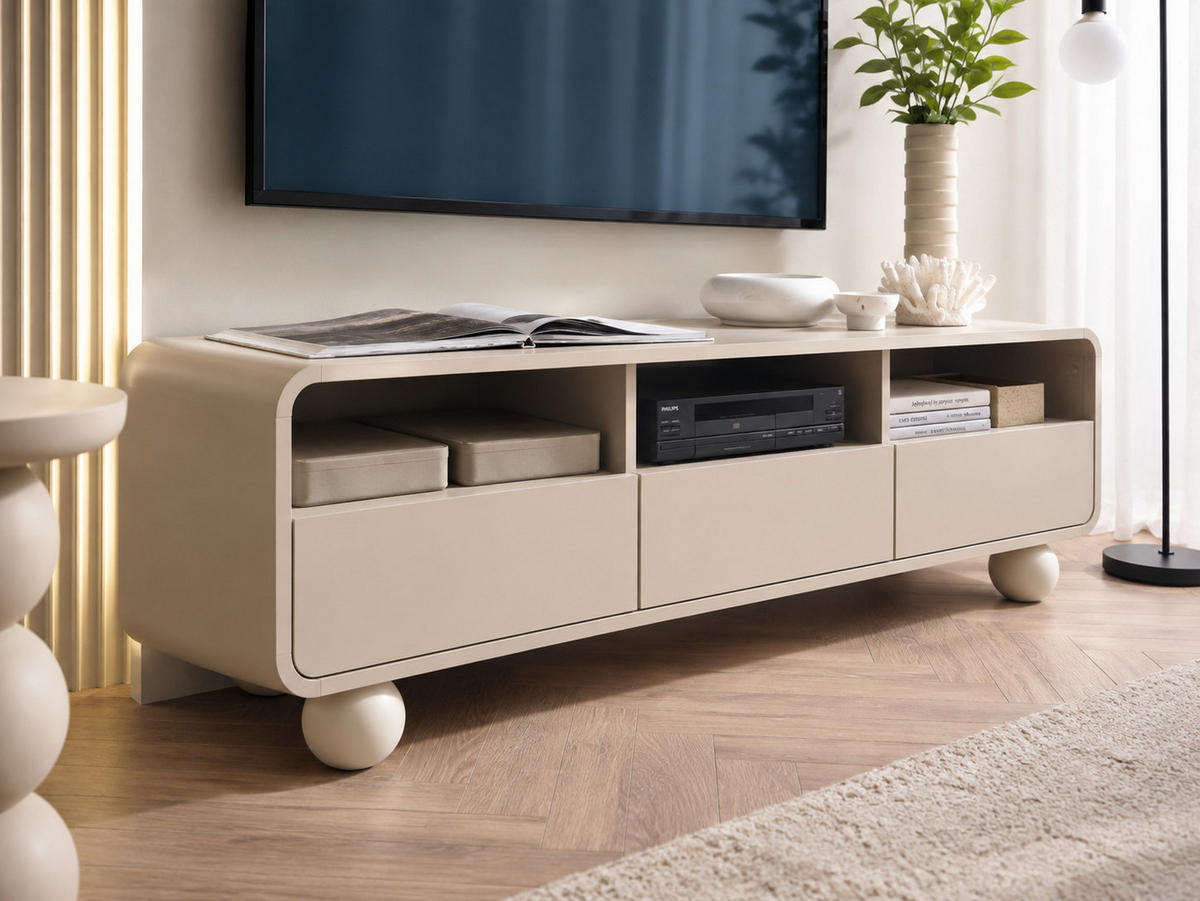TV-BOARD ORION 160cm (Cashmere, Abgerundete Kanten, Kugelfüße, Push to Open) - Kaschmir, Holz/Holzwerkstoff (160/44/39cm) - Ravio