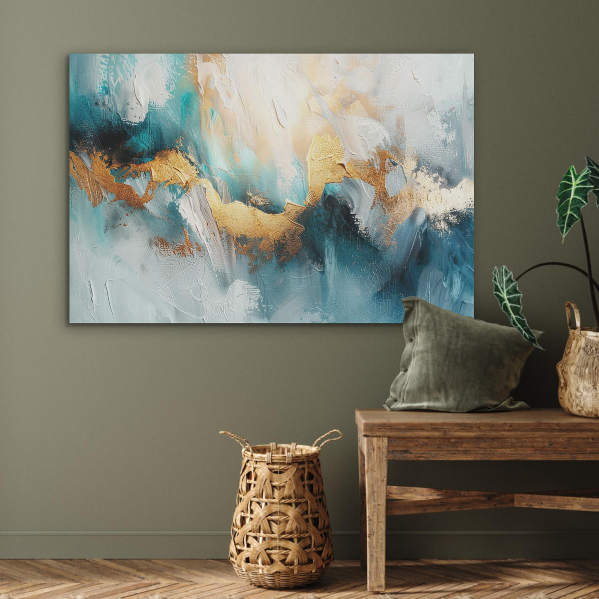 AKUSTIKBILD Abstrakt - Kunst - Gold - Blau Akustikpaneele 90x60 cm - Petrol, Kunststoff (90/60/0.9cm) - MuchoWow
