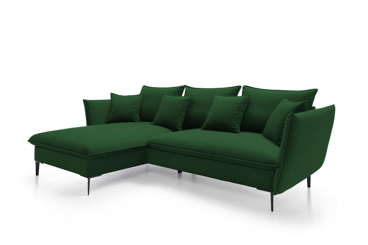 ECKSOFA GLOSS mit Schlaffunktion, Ottomane & goldenen Füßen – Samtsofa im GLOSSour-Stil mit Zierkissen, 258x167x91cm, Linke, BURGUND - Platinfarben, Holz/Textil (167/258cm) - DomoHome