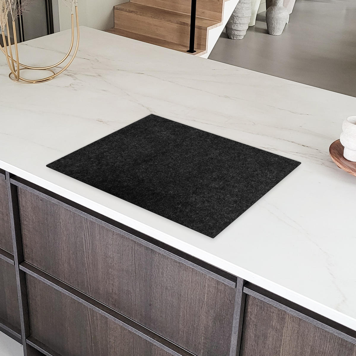HERDABDECKPLATTE Granit - Schwarz - Granitstruktur - Dunkel Induktionsmatte 71x52 cm - Schwarz, Kunststoff (71/52/0.2cm) - MuchoWow