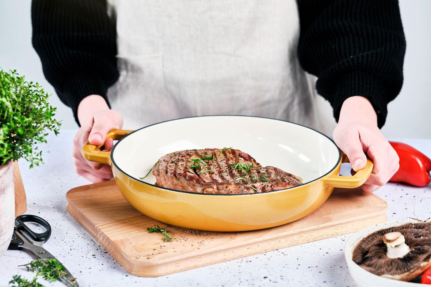 GRILLPFANNE Fontestic Gusseisen Amber Gold Ø 28 cm – emailliert - Gelb, Keramik (1/2/6cm) - Cosy & Trendy