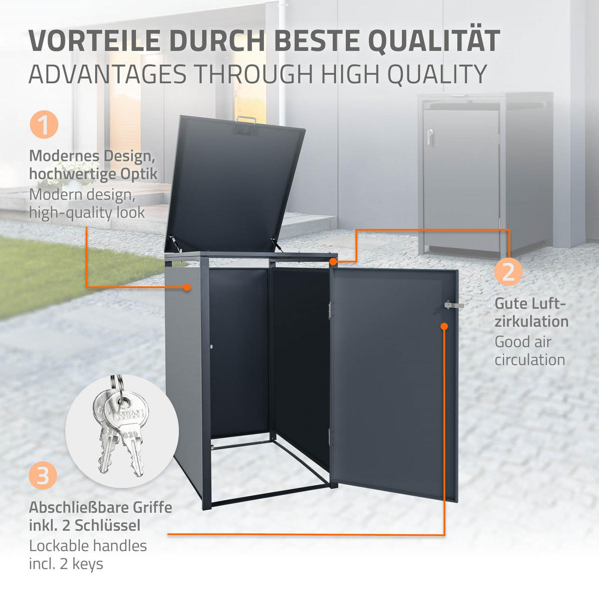 MÜLLTONNENBOX 1er Anthrazit - Anthrazit, Metall (80/116.3/68cm) - ML-DESIGN