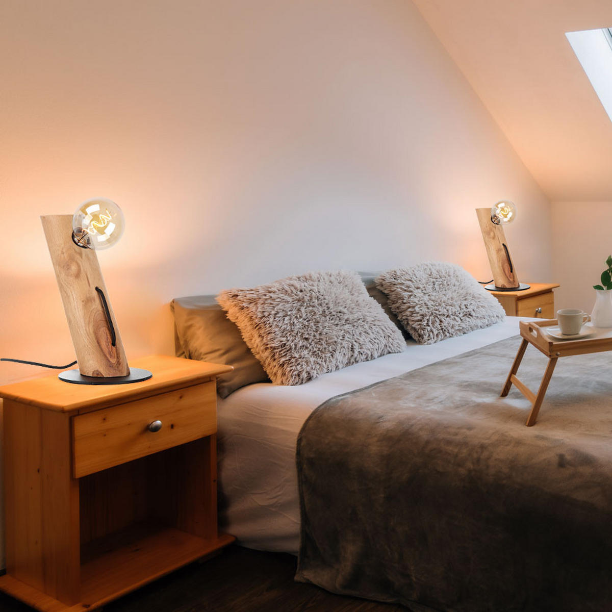 TISCHLEUCHTE PALO Braun Holz 2er Set - Braun, Holz (16/8/28.2cm)