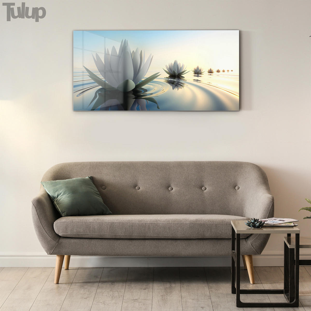 GLASBILD 120x60 cm Lotosblume - Sandfarben/Hellblau, Glas (120/60cm) - TULUP