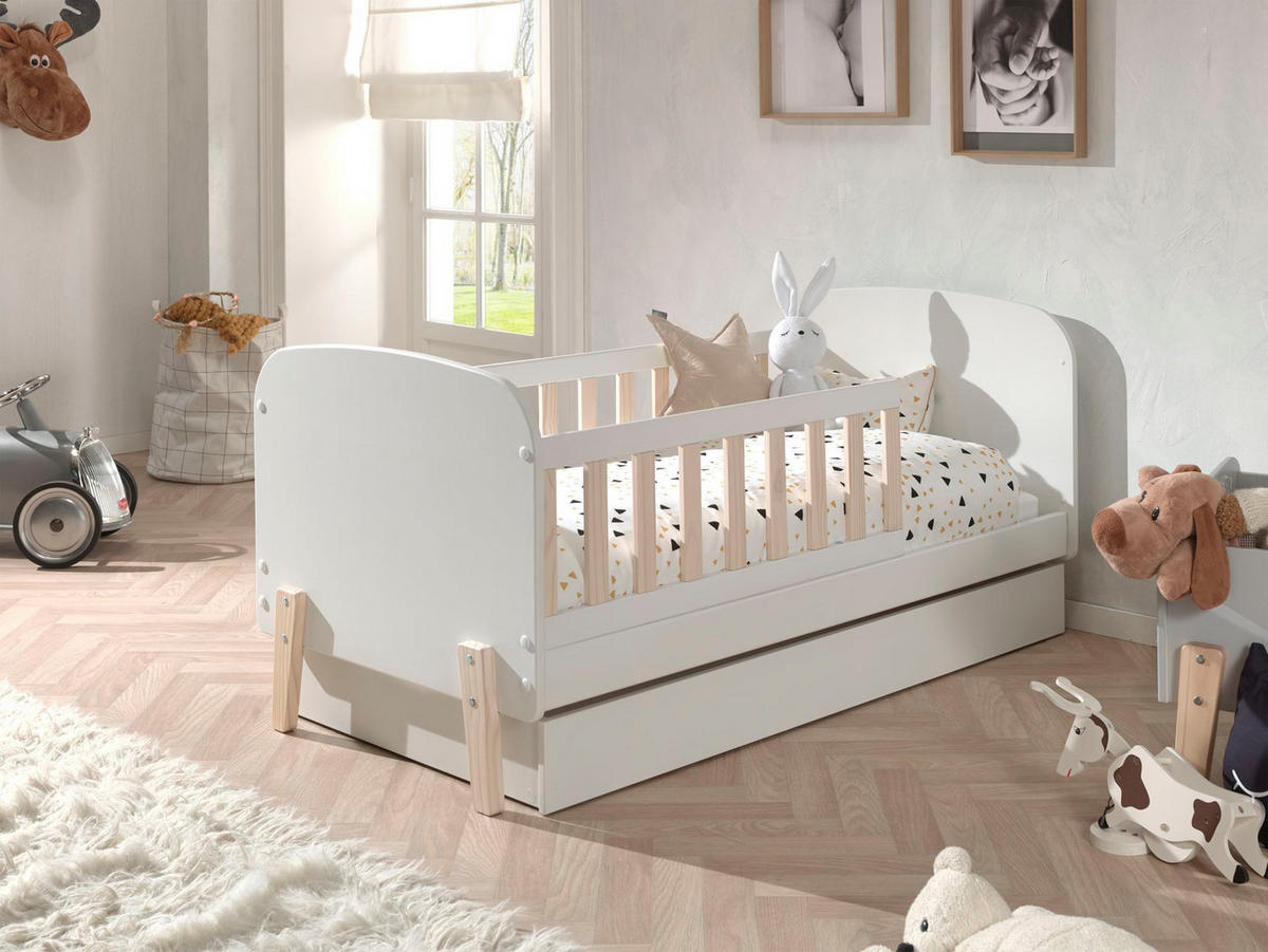 BABYBETT Karilynn 147x68x77 aus MDF+Massivholz in Weiß - Hellbraun/Weiß, Holzwerkstoff (70/140cm) - 58aufmkessel