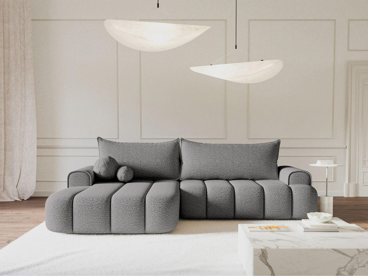 ECKSOFA Dandelino Grau mit Bouclé-Bezug, links - Schwarz/Grau, Kunststoff/Textil (271/172cm) - Selsey