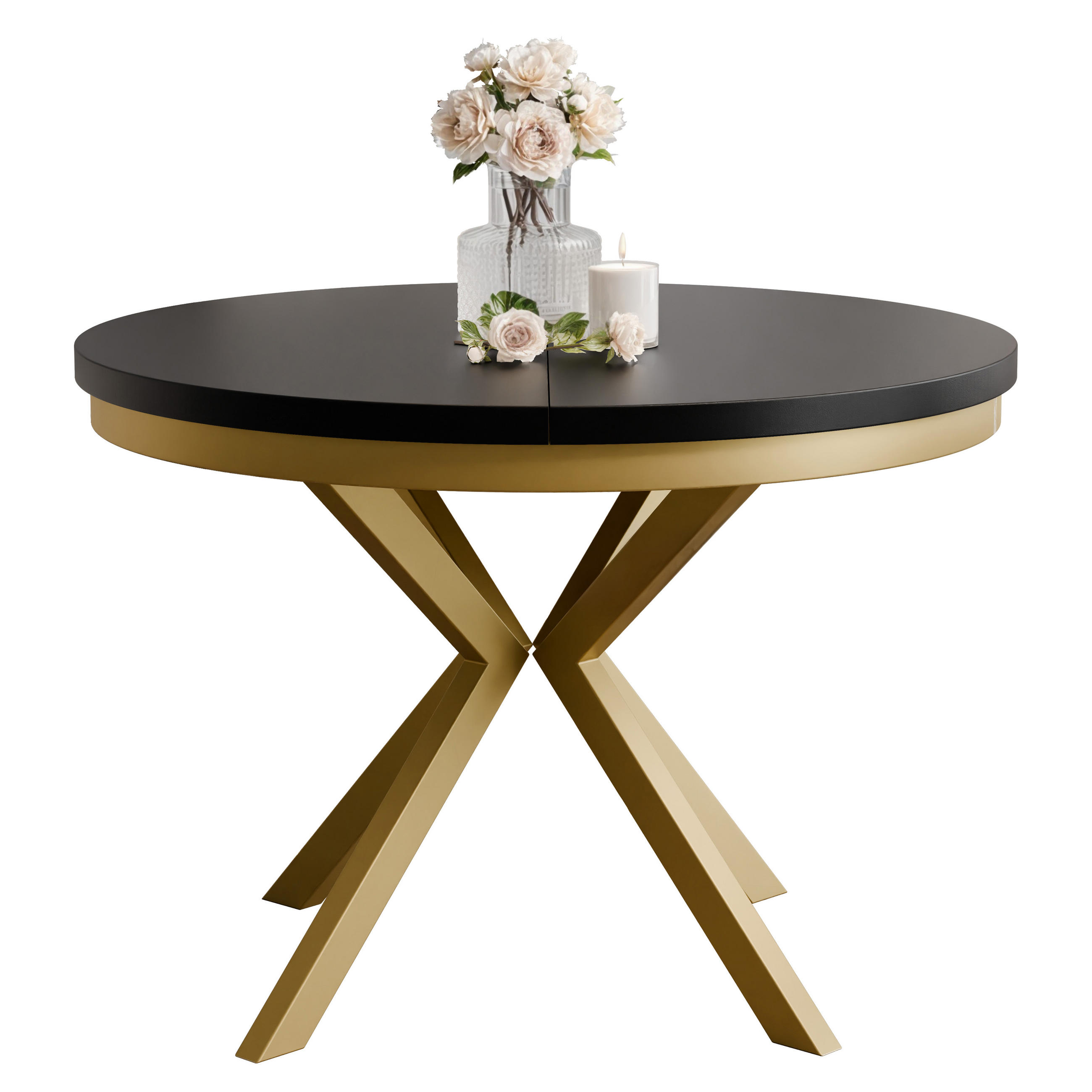 AUSZIEHTISCH MILTON 90-166/76 cm mit Metallgestell, Gold / Schwarz Molet - Goldfarben/Schwarz, Holzwerkstoff/Metall (90/90/76cm) - Idohome