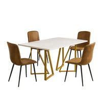 ESSTISCH SET Marmoroptik Weiß mit 4 Stühlen Wildlederoptik Braun - Braun, Holzwerkstoff (160/74/73cm) - Urban Meuble