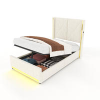 POLSTERBETT 90/200 cm in Beige mit Bettkasten, LED, USB und Type-C Samt - Beige, Holzwerkstoff/Textil (90/200cm) - STILVORA