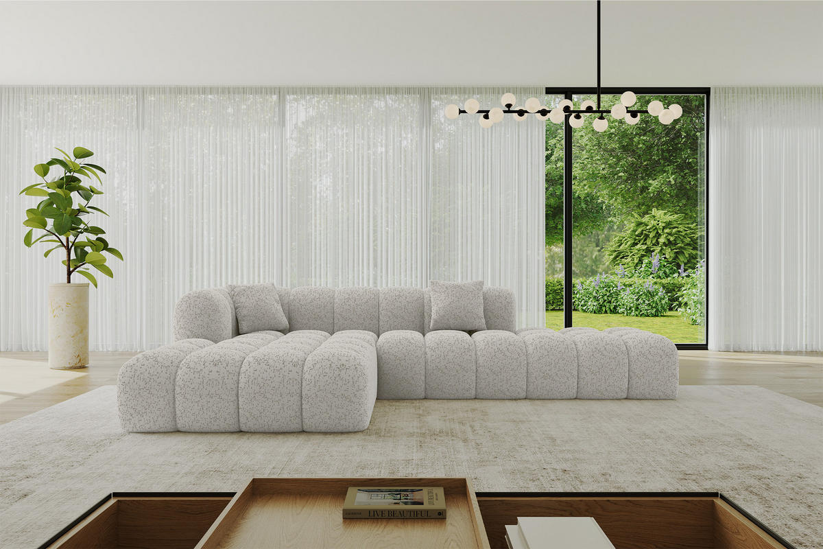 ECKSOFA Ottomane Links OLEA-L2 - 289x176x71 cm Hellgrau - Hellgrau/Schwarz, Holzwerkstoff/Kunststoff (289/176cm)