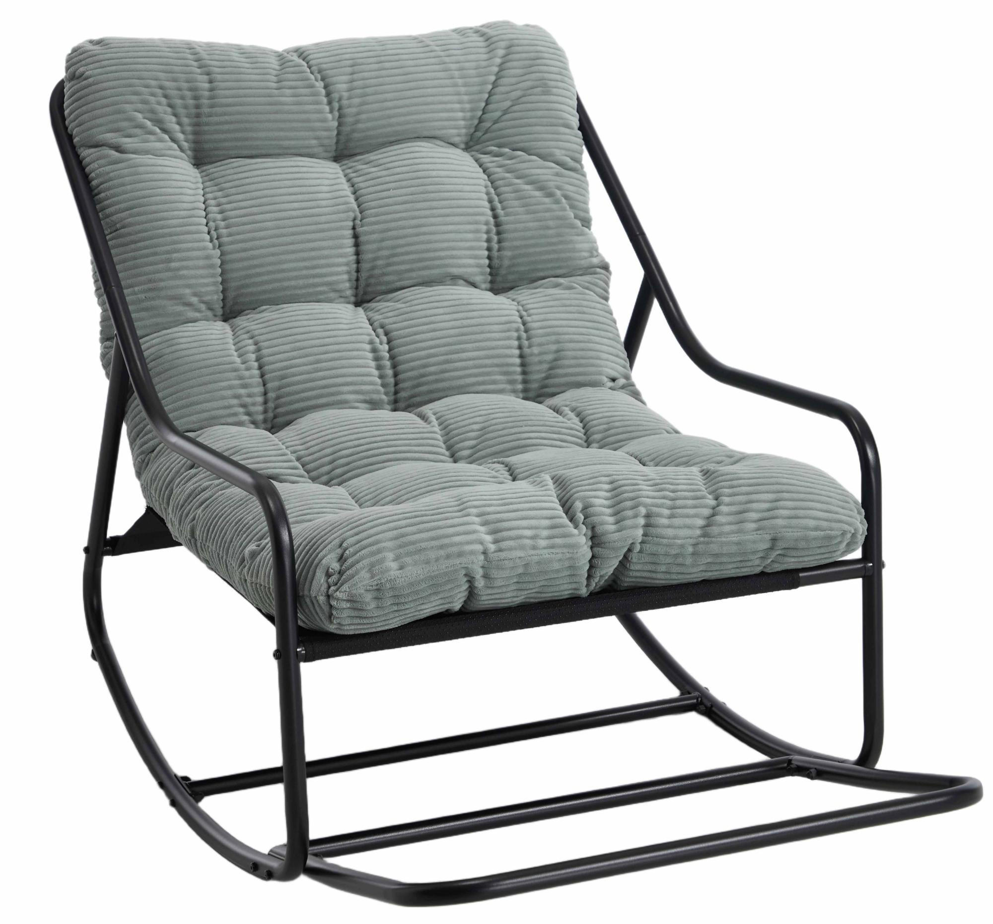 SCHAUKELSTUHL,SCHAUKELSESSEL mit Fußstütze, gepolstertem Kissen,Cord,Hellgrün - Hellgrün, Metall (75/82/116cm) - LVHOM