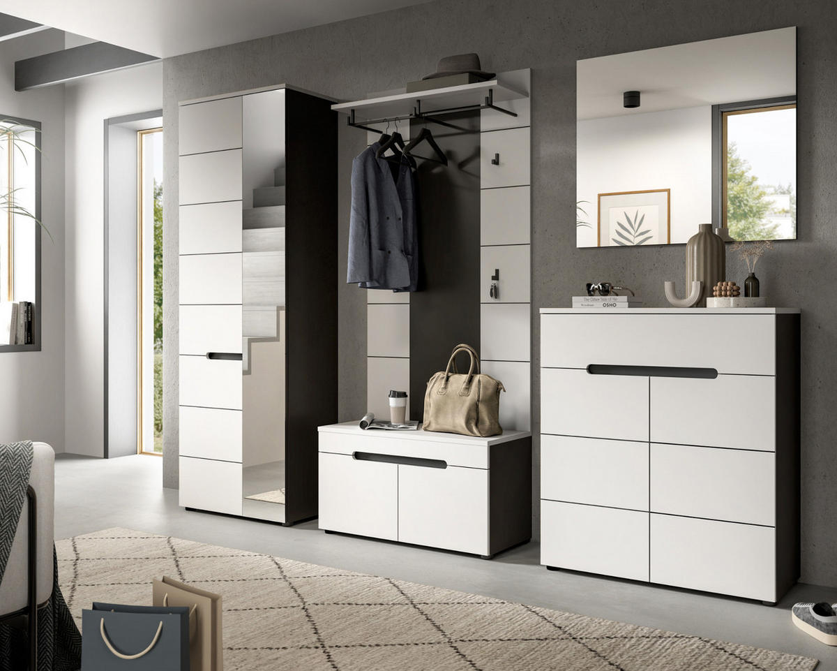 GARDEROBEN-SET 3-teilig in weiß, grau 180 cm, Kombination mit Soft-Close, Cooper - Schwarz/Weiß, Glas/Holzwerkstoff (180/190/37cm) - Inn.Furn
