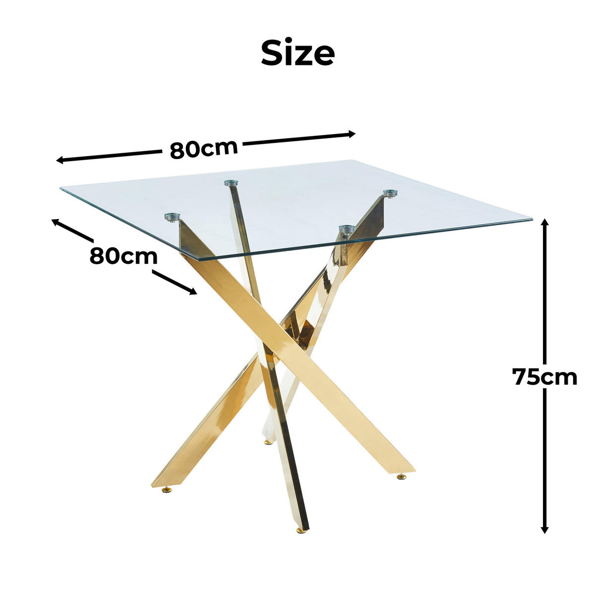 ESSTISCH 80/80/75 cm goldfarben aus Glas und Metall mit Kreuzgestell - Goldfarben, Metall (80/80/75cm) - OKWISH