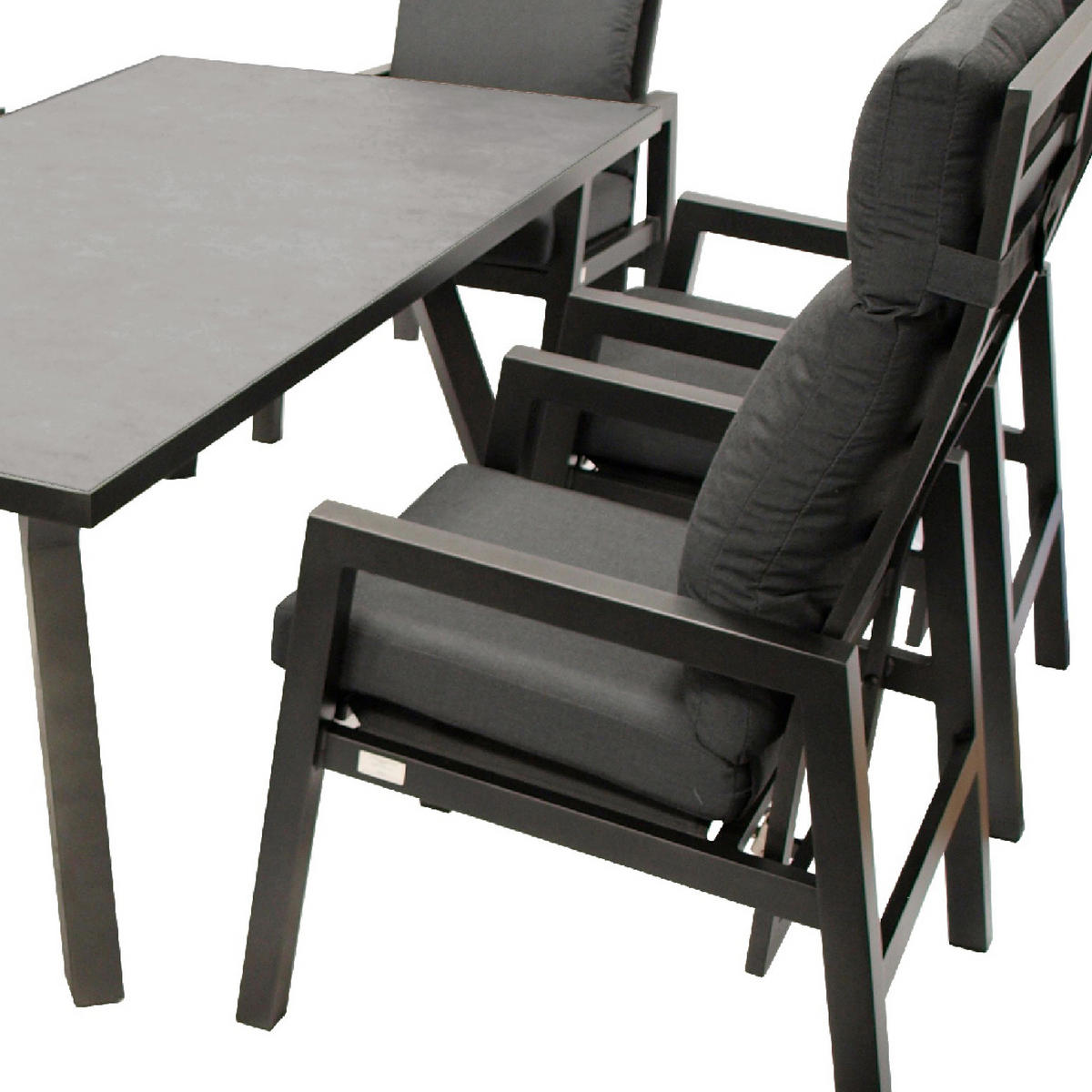 GARTENGARNITUR Luton - 7-teilig (6x Hochlehner Sessel mit Armlehnen, 1x Tisch 180x90cm), Gestell Aluminium dunkelgrau - Grau, Metall - TPFGarden