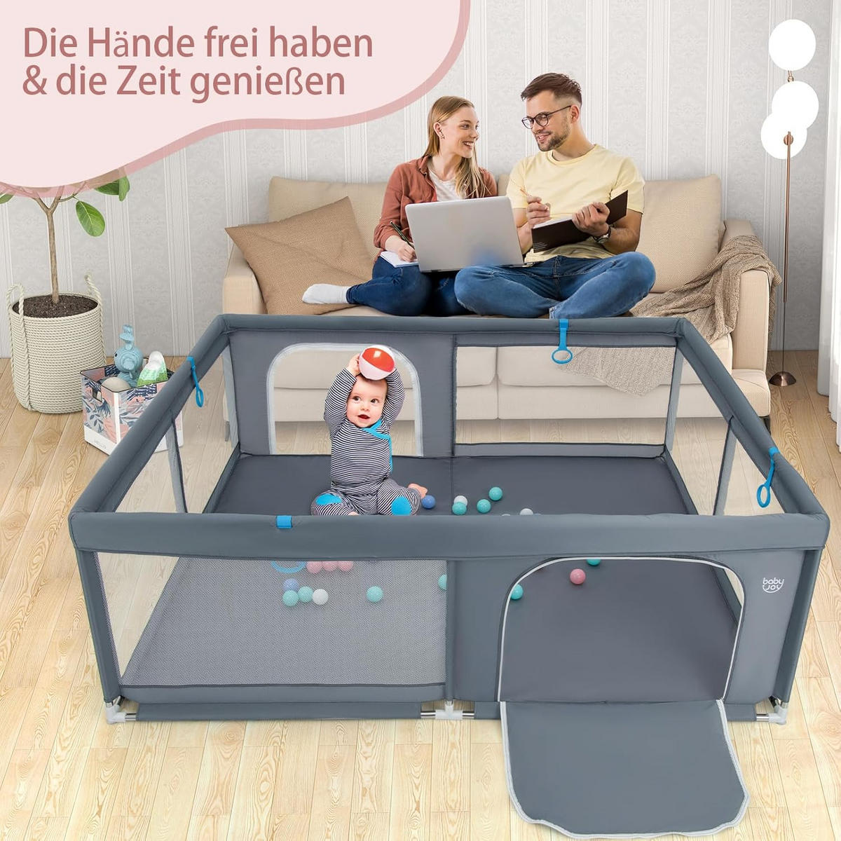 LAUFSTALL 68cm Grau - Grau, Kunststoff (180/200cm) - COSTWAY