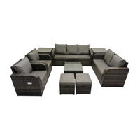 GARTENSOFA SET mit Couchtisch Polyrattan Dunkelgrau 9-teilige - Dunkelgrau/Grau, Glas/Kunststoff - Fimous