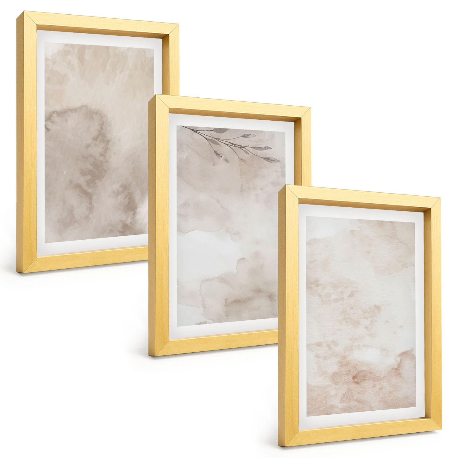 BILDER SET 3er Set - 20x30 cm Goldrahmen - Verschüttete Boho-Aquarellfarben - Goldfarben, Kunststoff (20/30cm) - TULUP