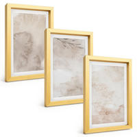 BILDER SET 3er Set - 20x30 cm Goldrahmen - Verschüttete Boho-Aquarellfarben - Goldfarben, Kunststoff (20/30cm) - TULUP