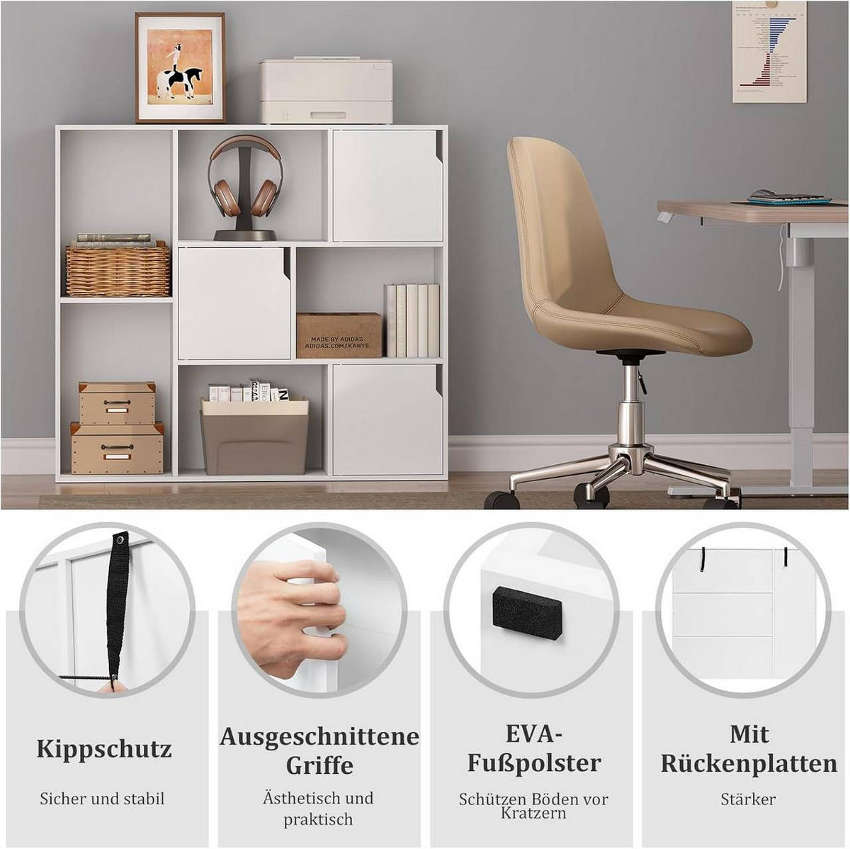 REGALE Bücherregal mit 8 Fächern,106x96x30 cm, Weiß - Weiß, Holzwerkstoff (106/96/30cm) - Woltu
