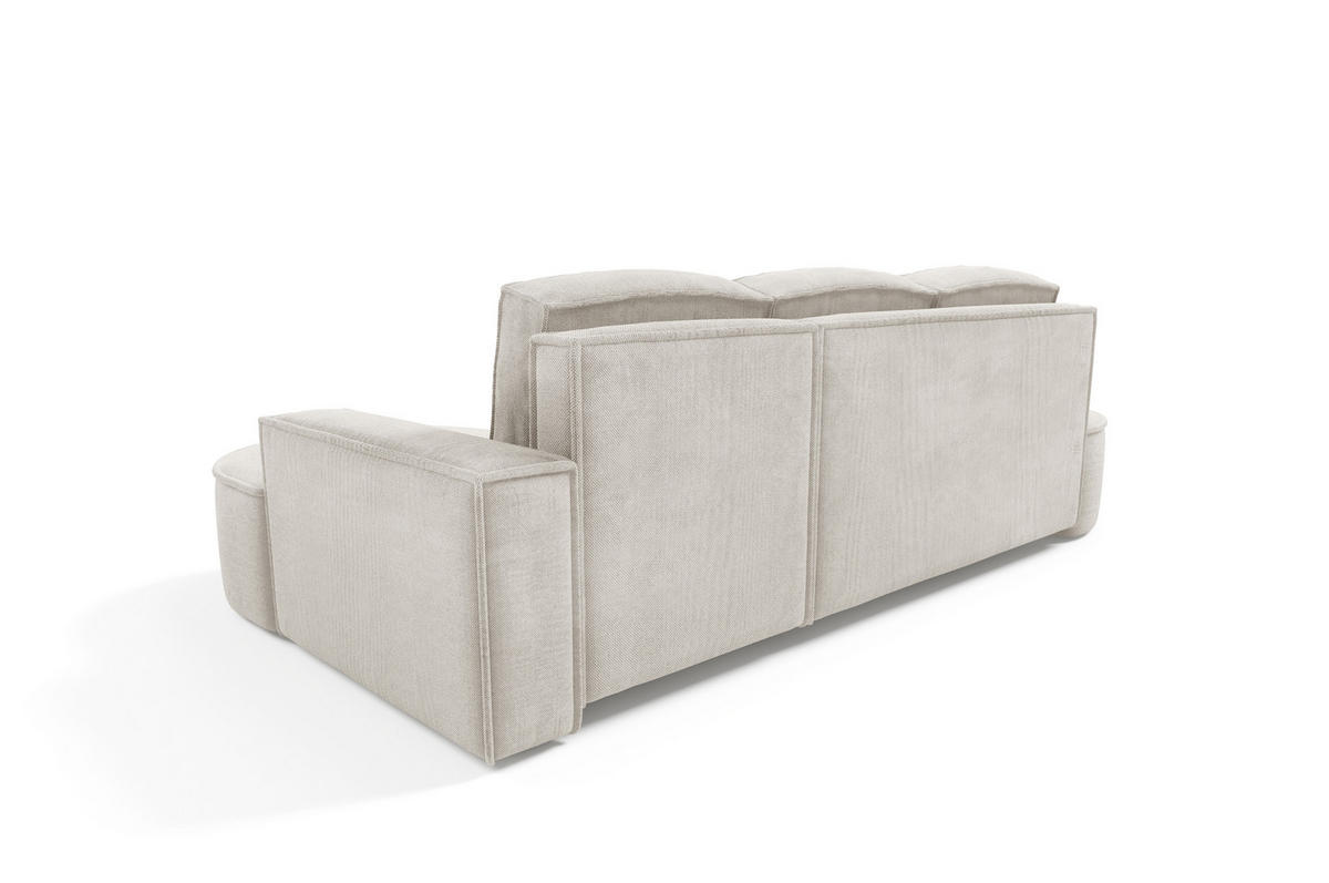 ECKSOFA MOLLY mit Schlaffunktion – Halbrund, freistehend, Liegefläche 140x207 cm, 3 Kissen, Abriamo-Stoff, 277x157x88 cm, Links Weiß - Creme, Holz/Textil (157/277cm) - DomoHome