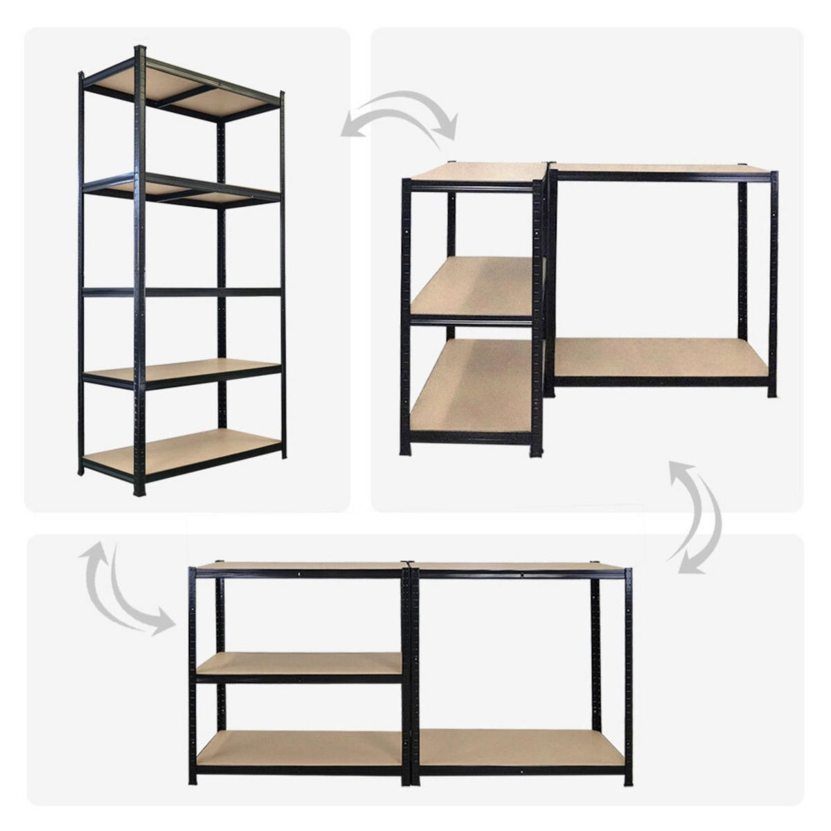 SCHWERLASTREGAL Giant Ragnar 2er-Set 200x100x50cm 5 MDF-Platten-Ebenen Fachlast 175kg Schwarz - Schwarz, Metall (100/200/50cm) - PROREGAL