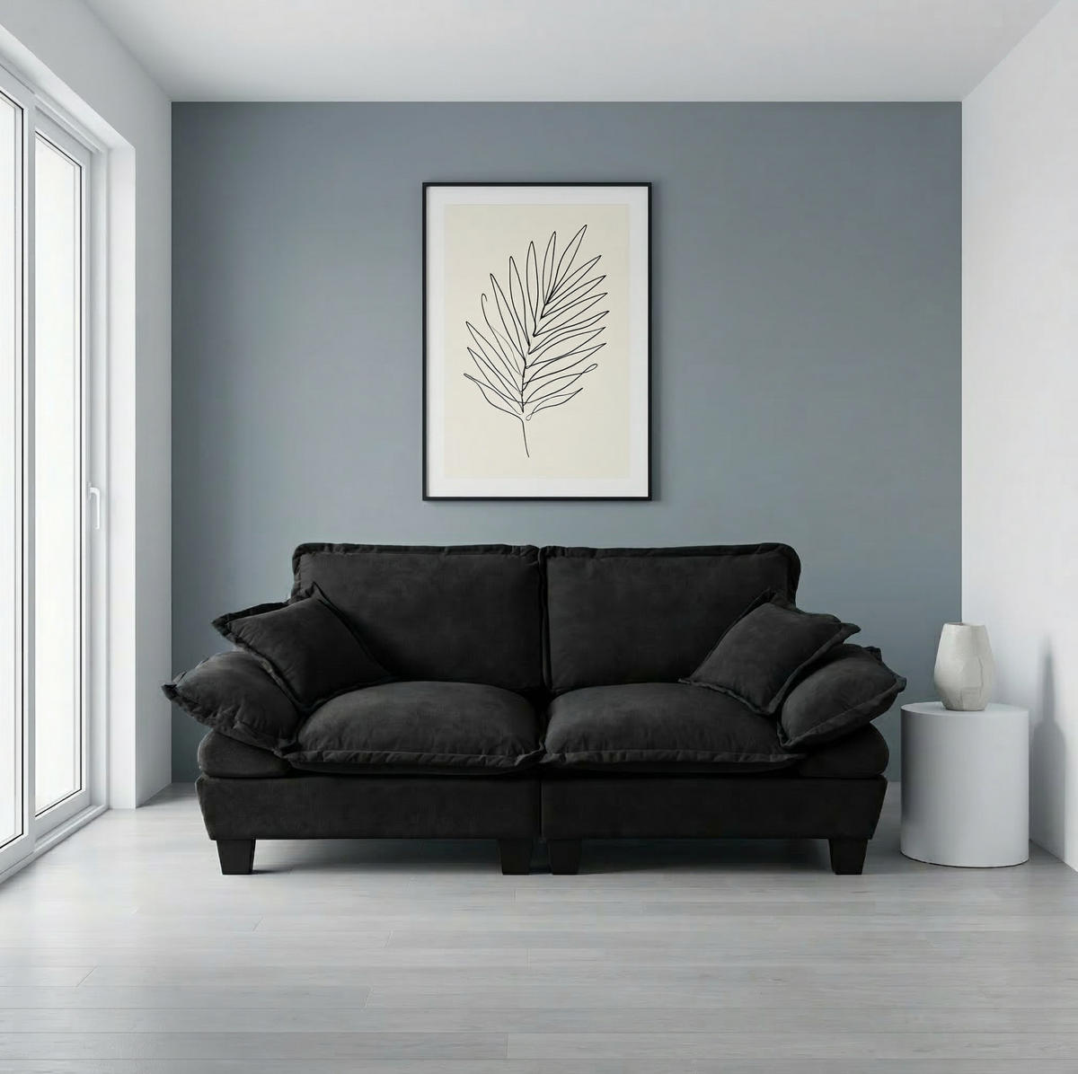 POHOVKA z chenillu 194x82x90 cm černá 2místná modulární s odnímatelnými područkami a komfortní výplní - černá, textil (82/90/194cm) - Modfu
