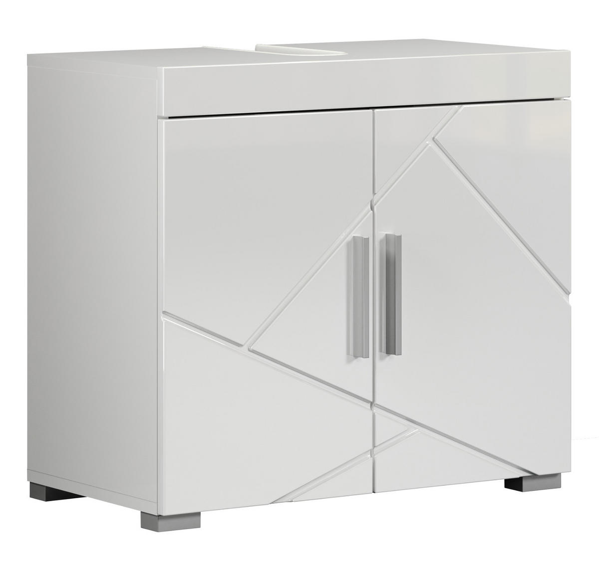 WASCHBECKENUNTERSCHRANK weiß Hochglanz 60 cm, Badschrank 2-türig - Weiß Hochglanz/Alufarben, Holzwerkstoff/Kunststoff (60/56/34cm) - Top.Furn