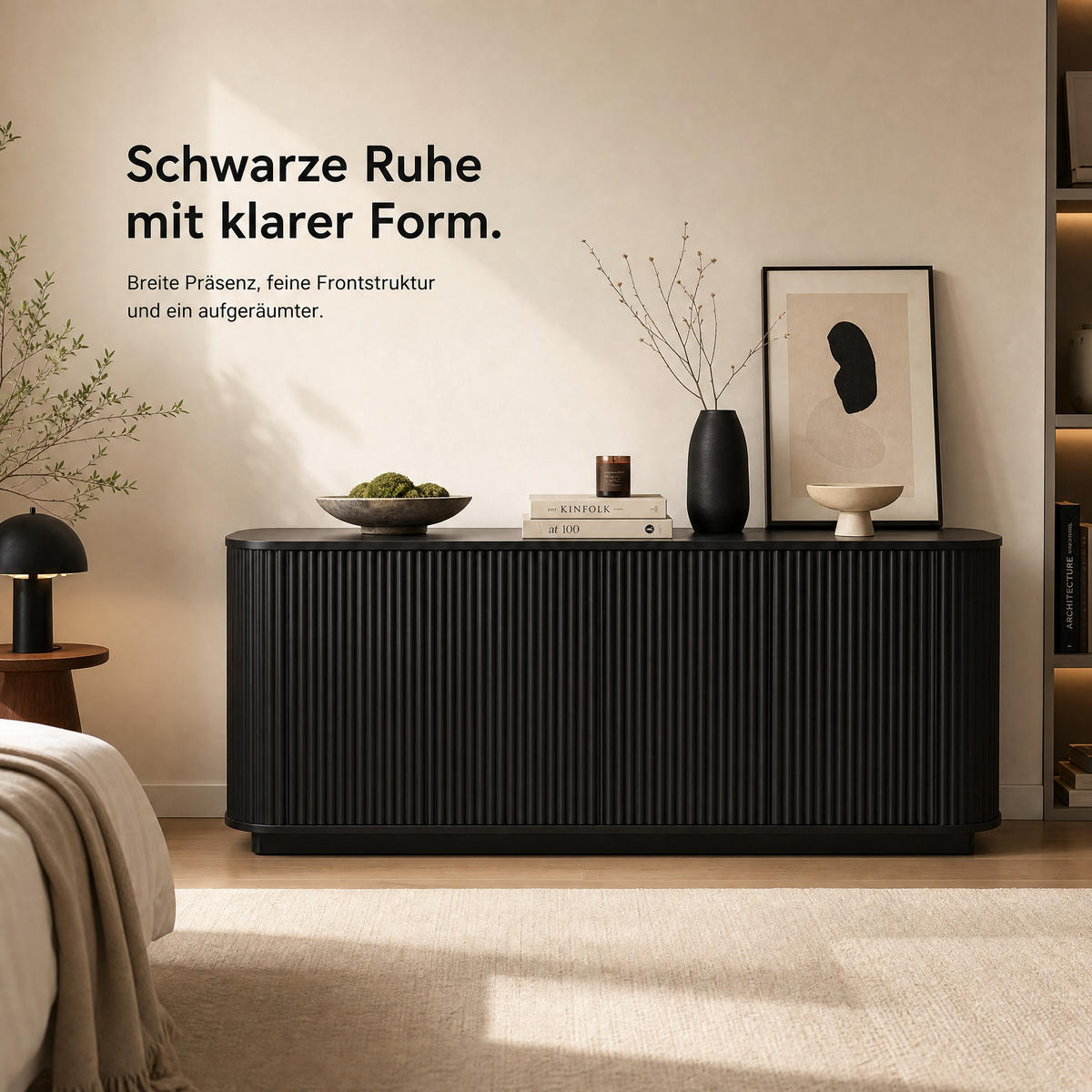 SIDEBOARD 162.5/38/61 cm Schwarz aus MDF mit Wellenmuster - Schwarz, Metall (38/61/162.5cm) - OKMYHOME