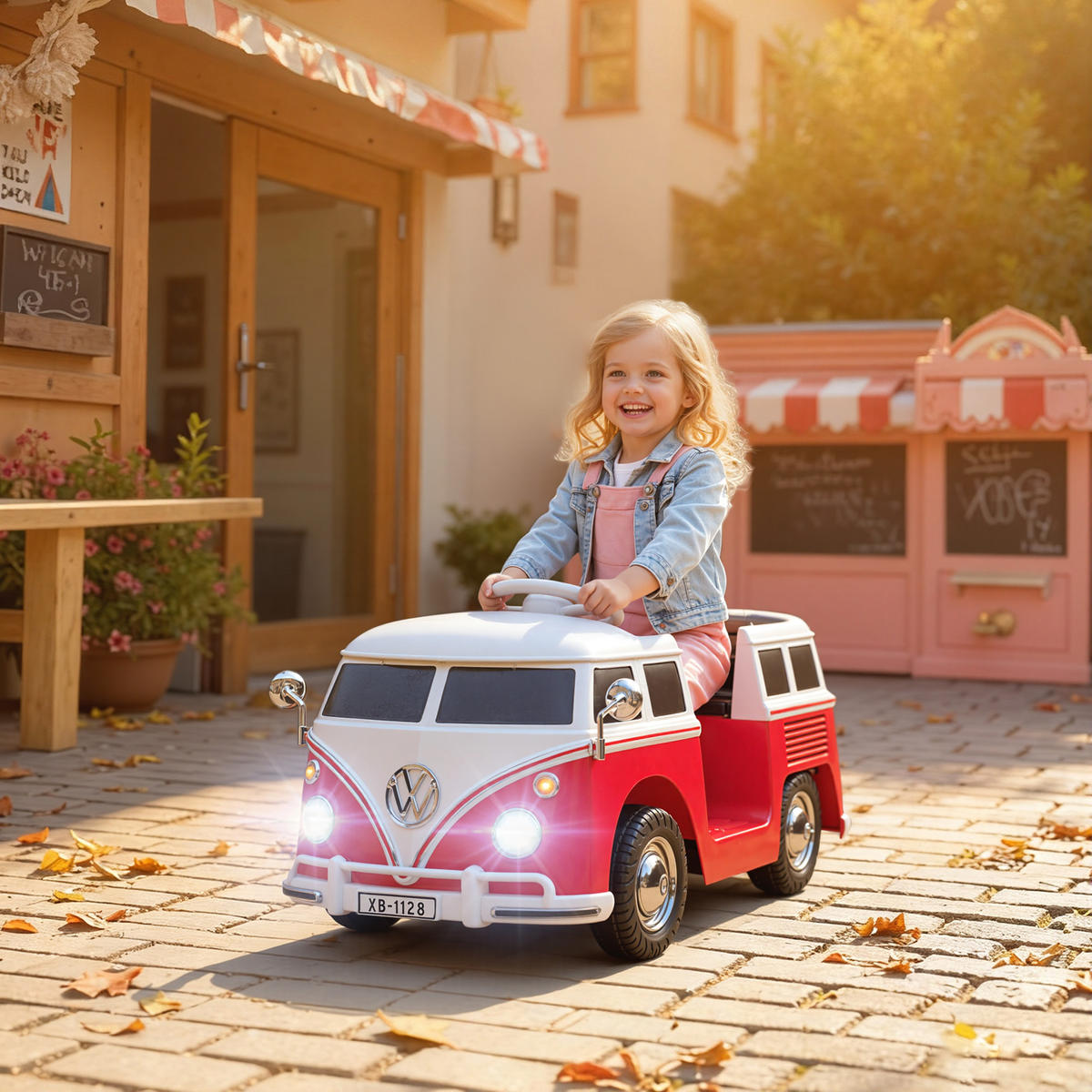 ELEKTROAUTO DE-06274 Volkswagen T1 lizenziert mit MP3 und Doppelmotor Rot - Rot, Kunststoff/Metall (89/49/41.5cm) - ComfortXL