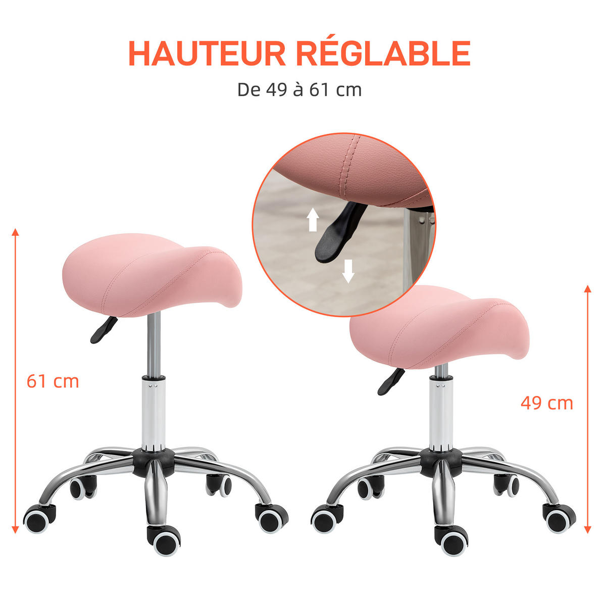 BÜROHOCKER DE-18026 höhenverstellbar 49-61 cm, ergonomisch Rosa - Pink, Metall (47/57/48cm) - ComfortXL