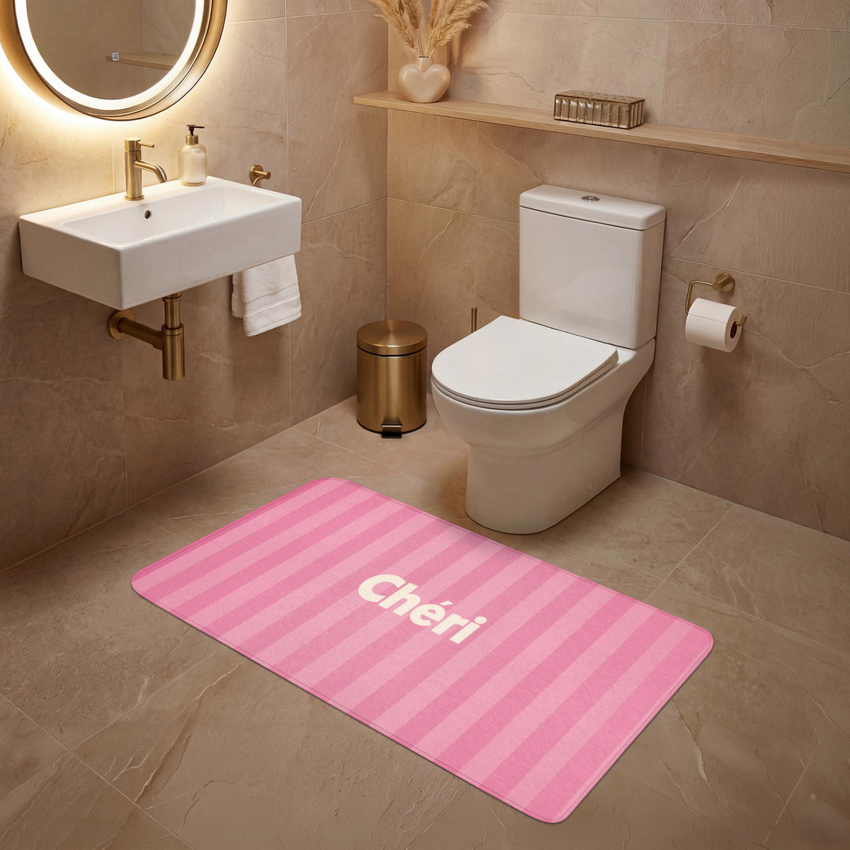 WC PŘEDLOŽKA Pruhované - růžové - Chéri 120x60 cm - růžová, textil/plast (120/1cm) - OnlyWow