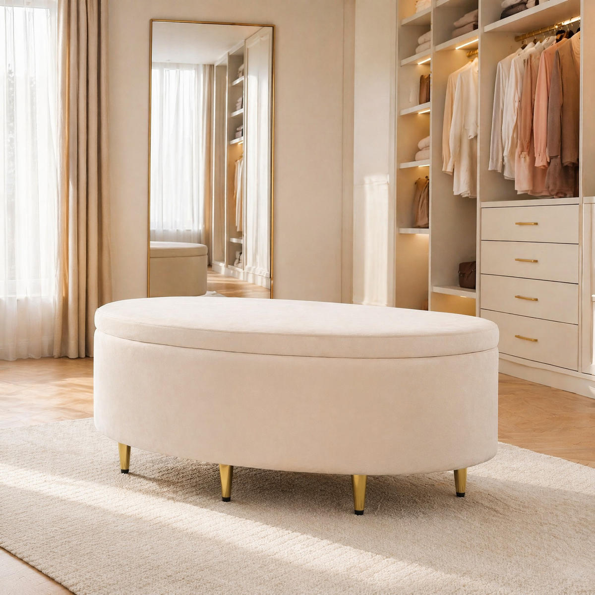 POLSTERBETT 90/40/42 cm in Beige aus Samt mit Stauraum - Beige, Textil (90/200cm) - Flora Grace