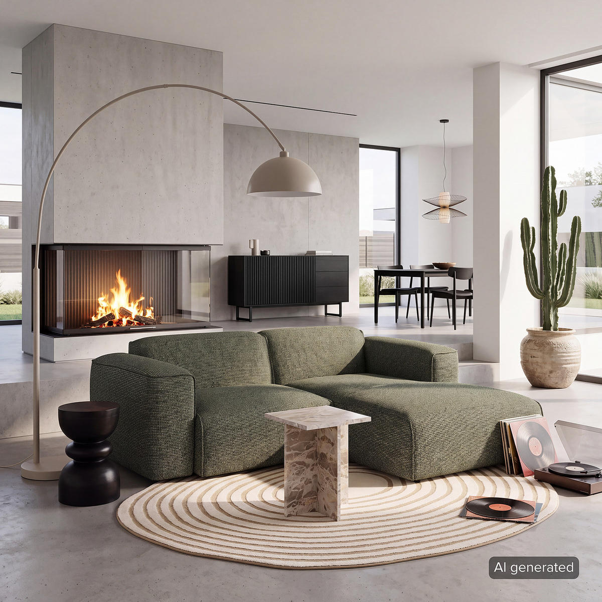 ECKSOFA mit XL-Longchair - Schwarz/Grün, Kunststoff/Textil (260/171cm) - home24