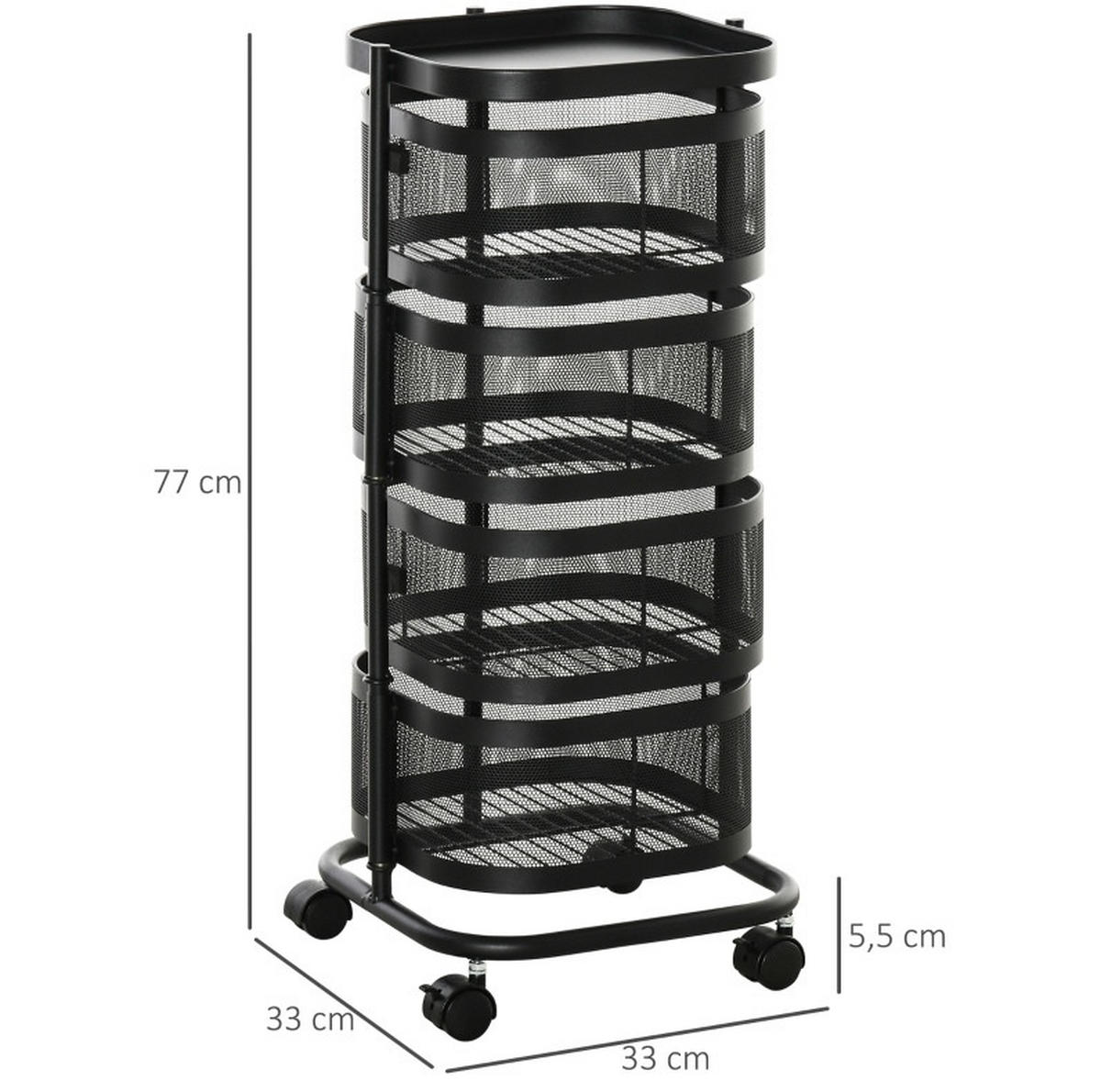 SERVIERWAGEN 33/33/77 cm mit Rollen und 4 Drahtkörben in Schwarz - Schwarz, Metall (33/77/33cm) - BEAOK