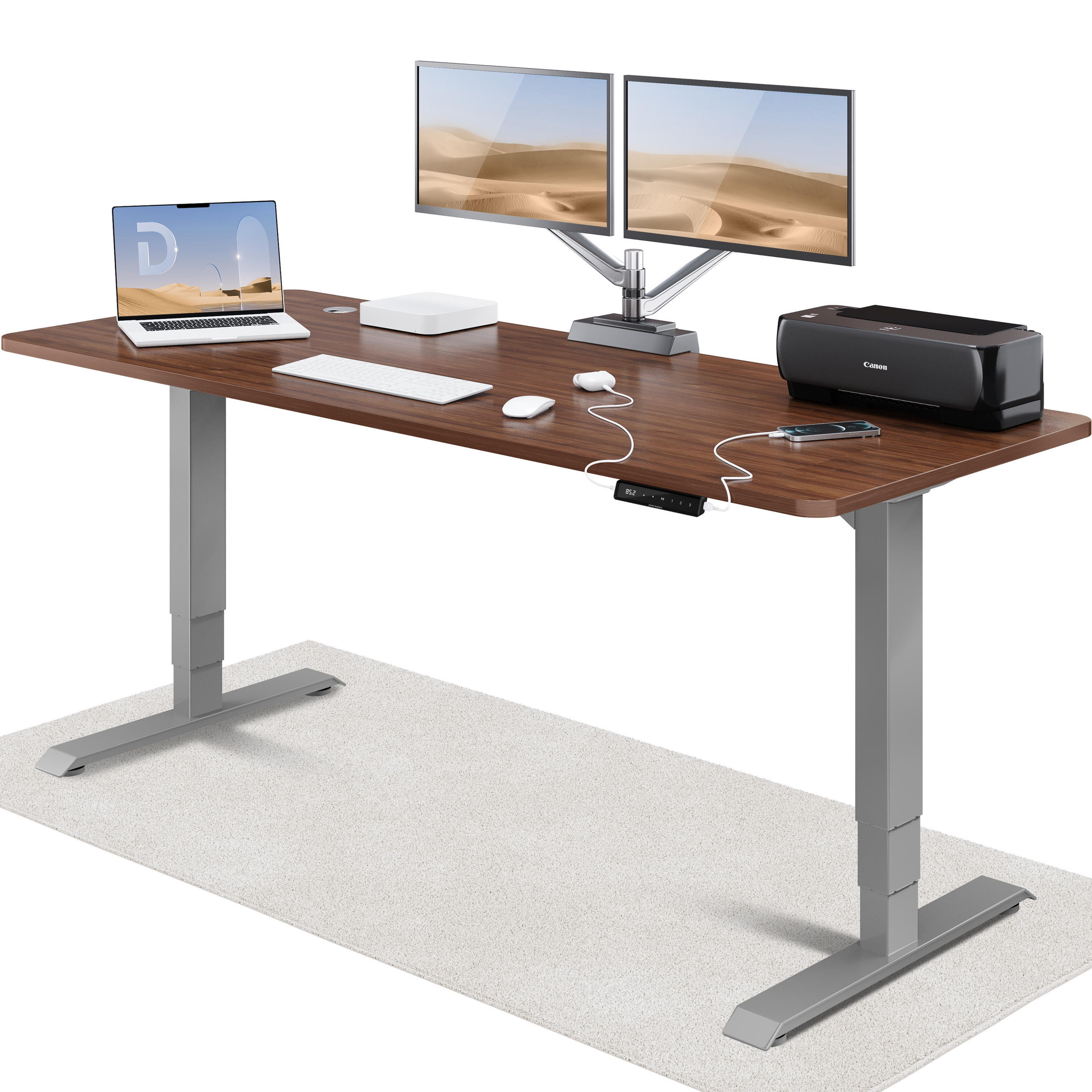 SCHREIBTISCH Elektrisch Höhenverstellbarer HomePro 200x80cm Grau/Walnuss mit Memory-Funktion, Anti-Kollisions Technologie - Walnussfarben/Grau, Holzwerkstoff (80/200/62cm) - Desktronic