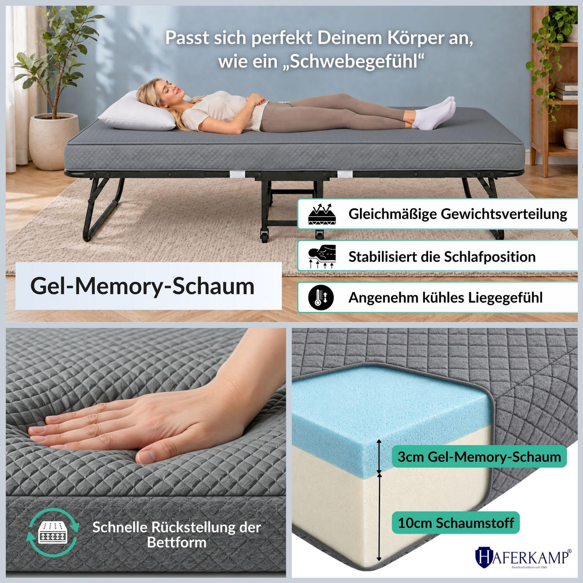 KLAPPBETT RESTO inkl. Premium Matratze 250kg Faltbar Gästebett TxB 90x200cm Anthrazit - Anthrazit, Metall