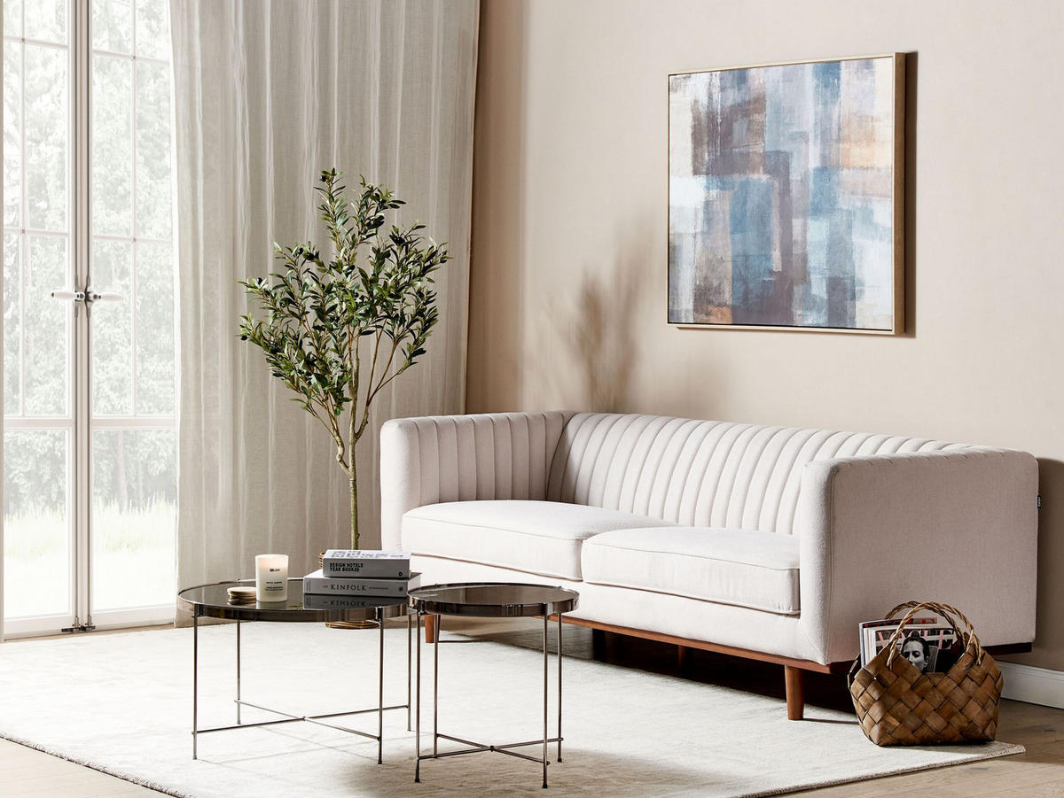 3-SITZER-SOFA beige Skaule - Dunkelbraun/Beige, Textil (205/71/82cm) - Beliani