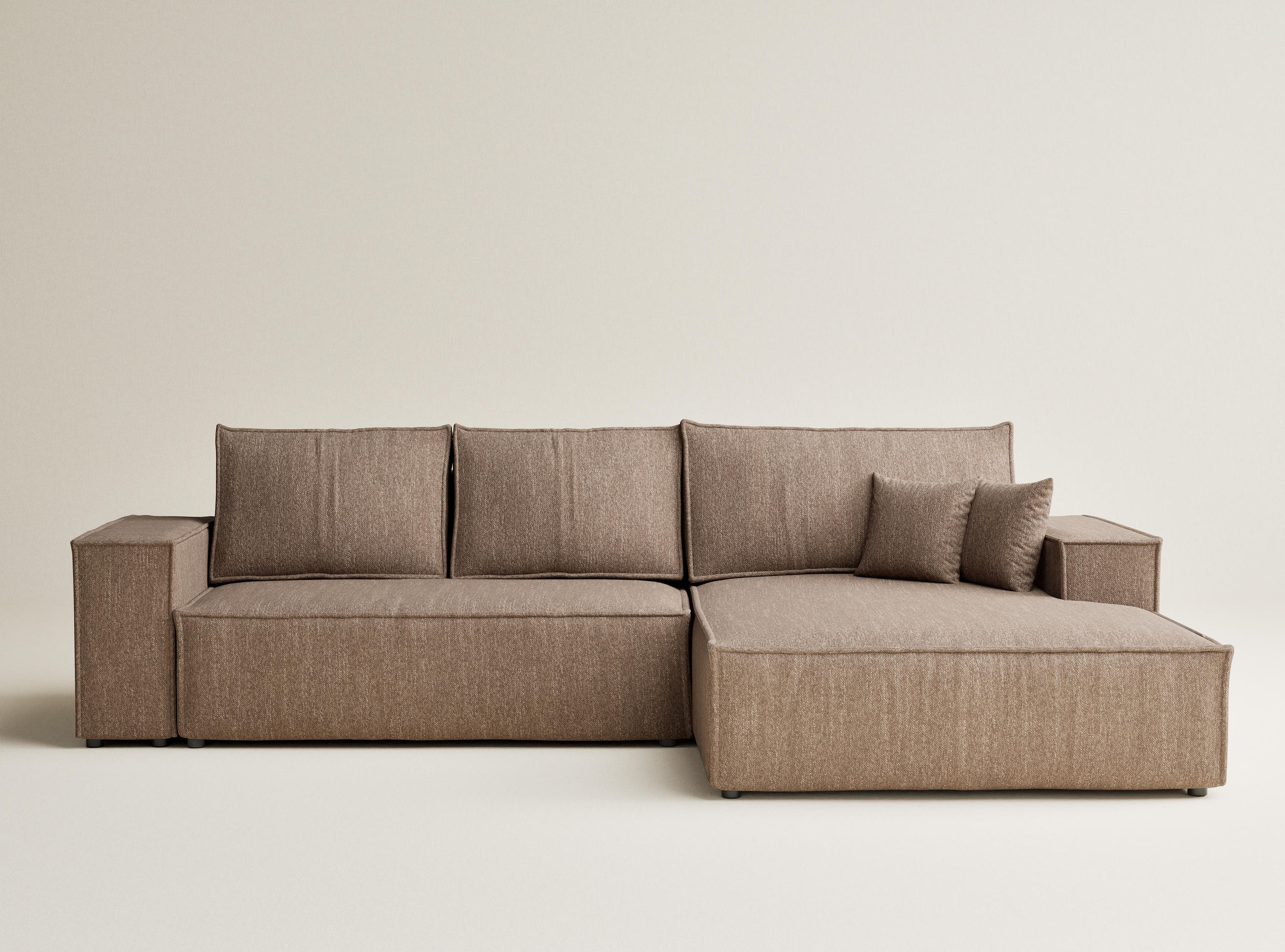 ECKSOFA MIT SCHLAFFUNKTION Maze Hellbraun Webstoff - Hellbraun/Schwarz, Holz/Holzwerkstoff (294/185cm) - Maison de Reve