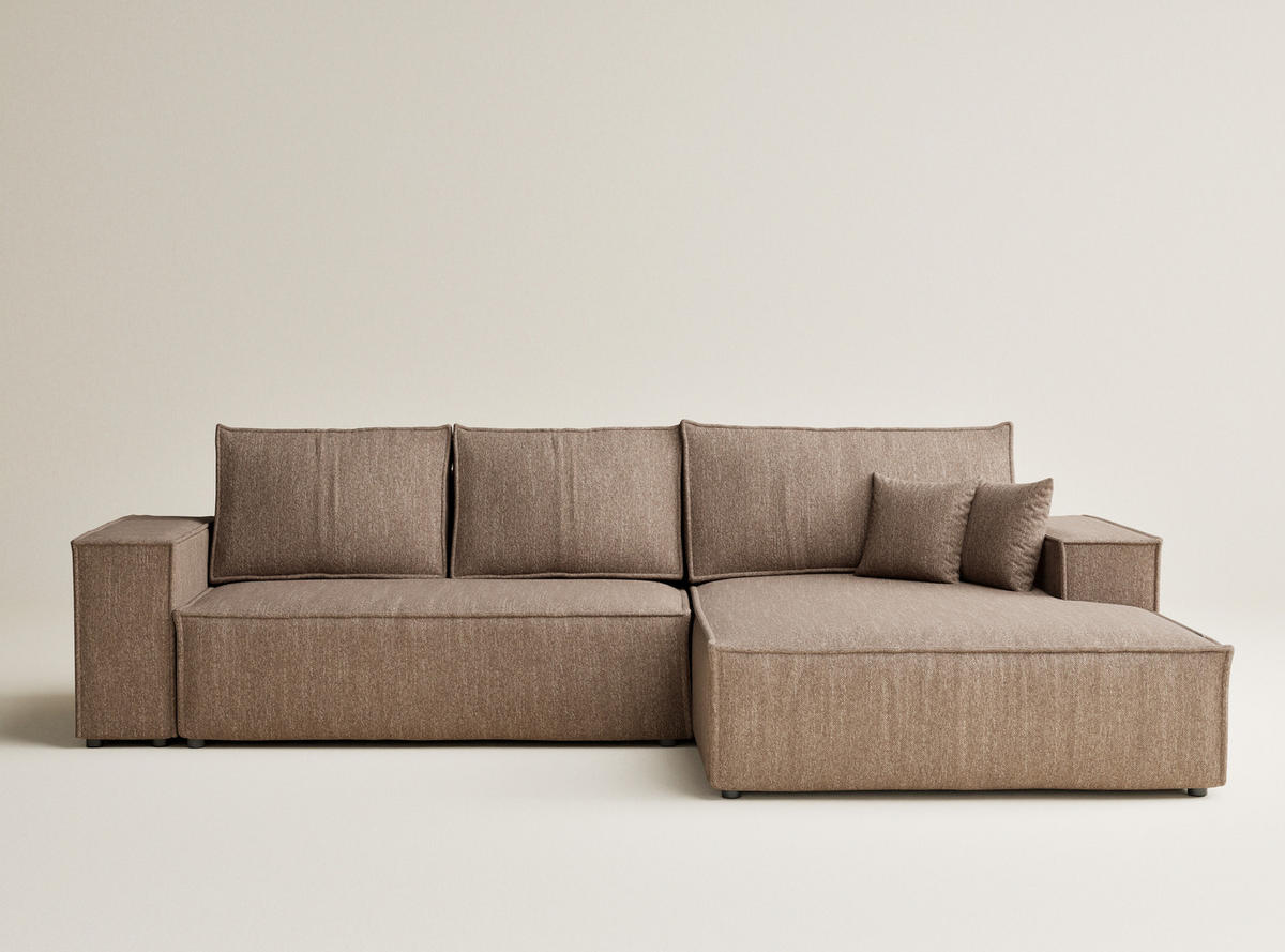 ECKSOFA MIT SCHLAFFUNKTION Maze Hellbraun Webstoff - Hellbraun/Schwarz, Holz/Holzwerkstoff (294/185cm) - Maison de Reve