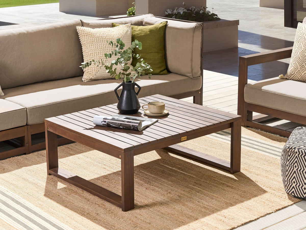 GARTEN BEISTELLTISCH zertifiziertes Akazienholz dunkelbraun 90/75 cm Timor - Dunkelbraun, Holz (90/75/35cm) - Beliani