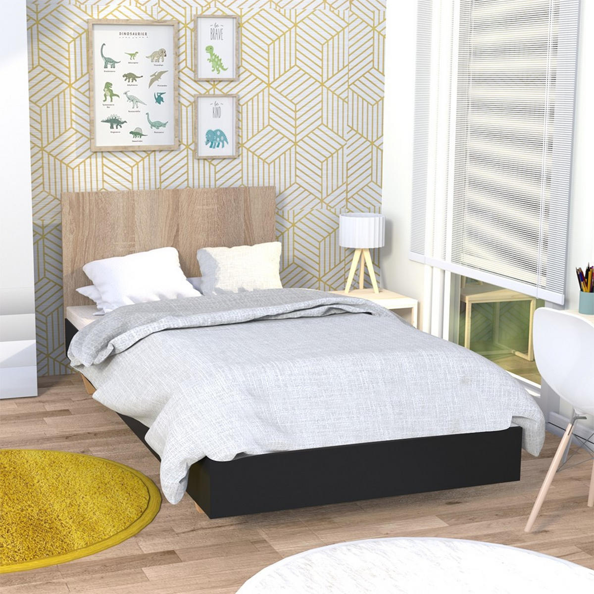 BETT LOFT mit Lattenrost/ Bett 90x190 - Schwarz & gebleichte Eiche - Multicolor, Holzwerkstoff (90/190cm) - Weber Industries