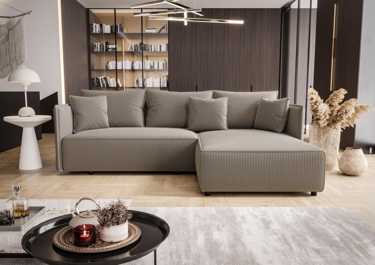 ECKSOFA Evora - Hellbraun, Holzwerkstoff/Textil (245/185cm) - Fun Möbel