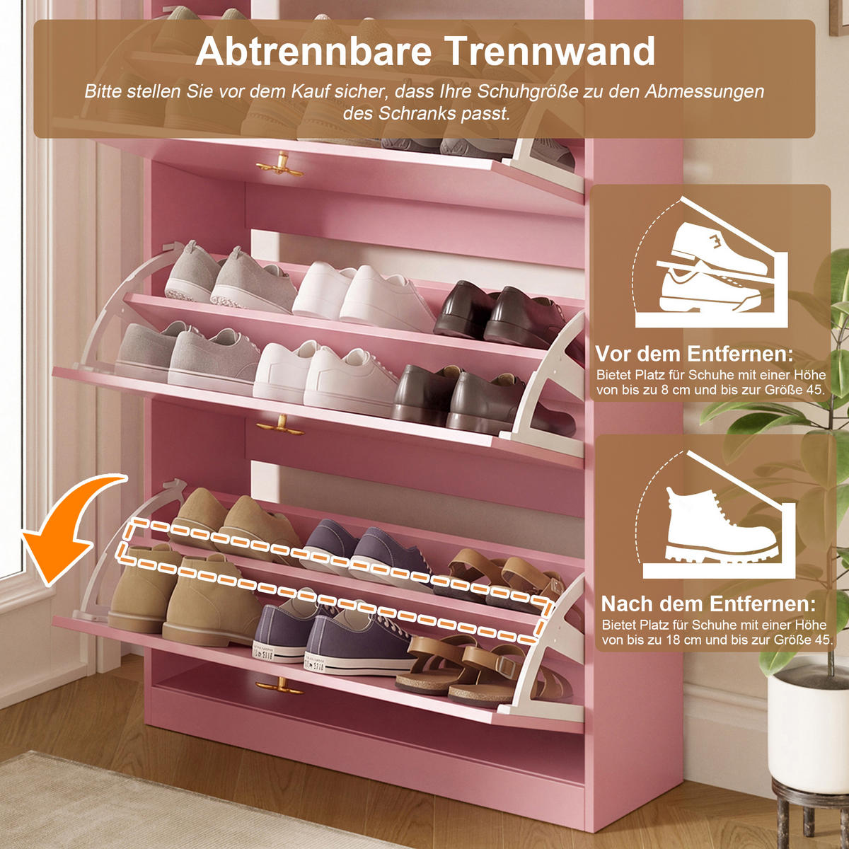 SCHUHSCHRANK 80x24x178.5cm Rosa mit 3 Klappen - Pink, Holzwerkstoff (80/178.5/24cm) - FLIEKS