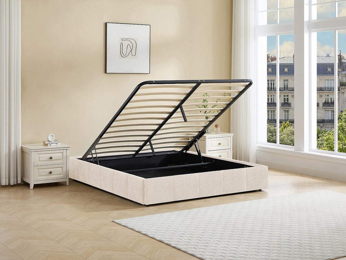 BETTGESTELL mit Bettkasten - 2 Personen - stoff - beige Nulox - Beige, Kunststoff/Textil (160/200cm) - Vente-Unique