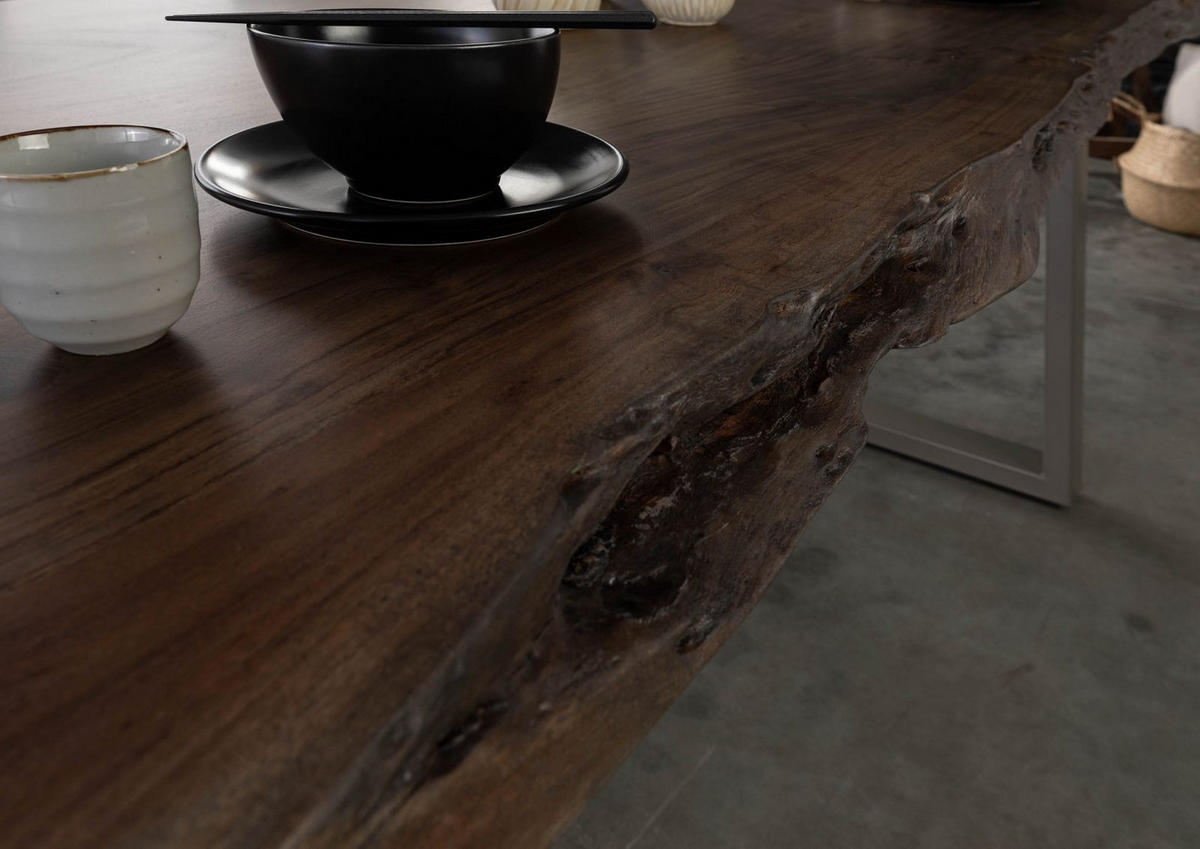 BAUMTISCH Akazie 220x100x77 grau lackiert / U-Beine silber matt FREEFORM 5 - Silberfarben/Grau, Holz (220/100/77cm) - Massivmoebel24