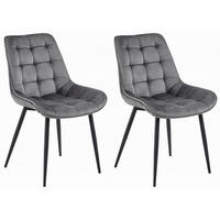 STUHL BARDI 2-er Set, Grau, Schwarz, mit Samtstoff gepolstert - Rosa, Textil/Metall (54/88/60cm) - Komodee