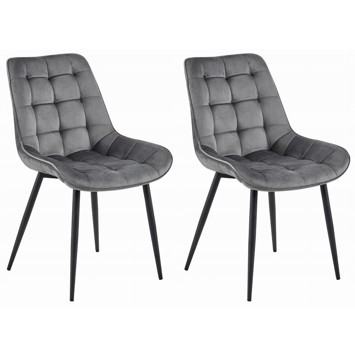 STUHL BARDI 2-er Set, Grau, Schwarz, mit Samtstoff gepolstert - Rosa, Textil/Metall (54/88/60cm) - Komodee