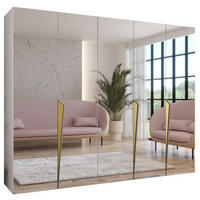 DREHTÜRENSCHRANK 202/250/52 5-türig - Goldfarben/Weiß, Holz/Metall (250/202/52cm) - Abiks Möbel